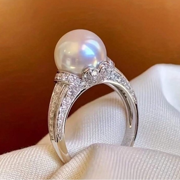 STERLING SILVER FILLED PEARL DIAMOND RING - Picture 2 of 4